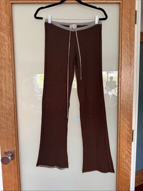 Frankies Bikinis Cloud Knit Brown Ribbed Knit Drawstring Pants